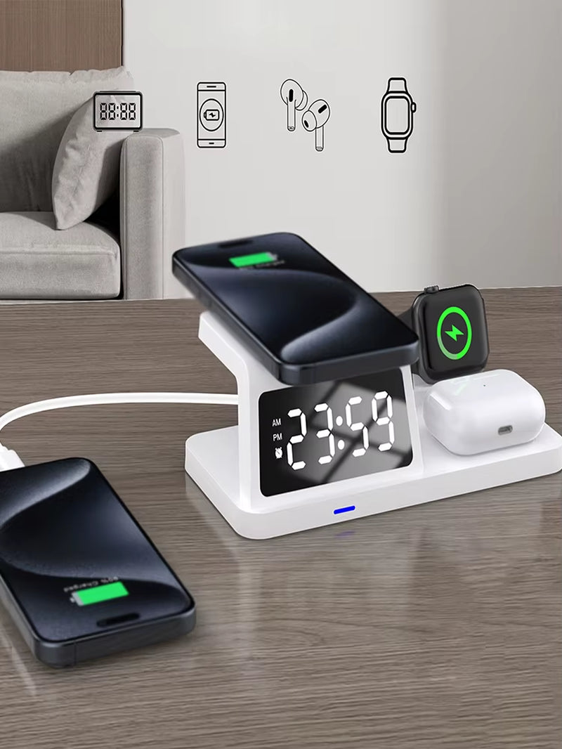 PowerHub Pro 3-in-1: Fast Wireless Charger, Smart Clock & Alarm – All in One Sleek Device