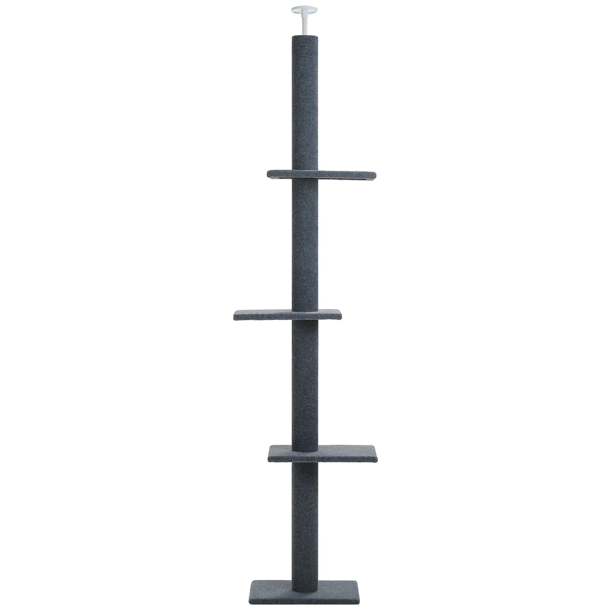 90-107" Floor to Ceiling Cat Tree Tower 4 Tier Tall Cat Climbing Posts Adjustable, Gray